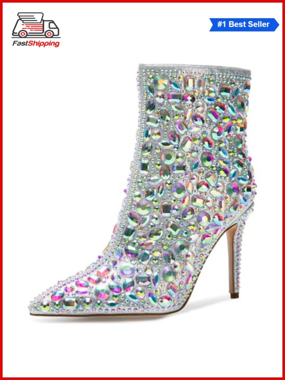 ✨ Pointed Toe Rhinestone Ankle Boots Faux Leather Stiletto Heel Booties